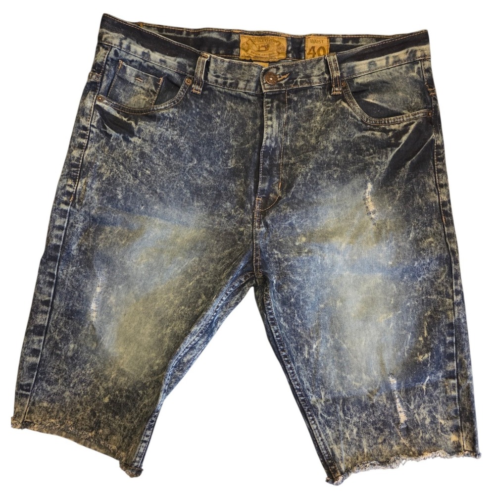 Evolution In Design Denim Artisan Acid Wash Distressed Shorts Mens 40 Blue Raw